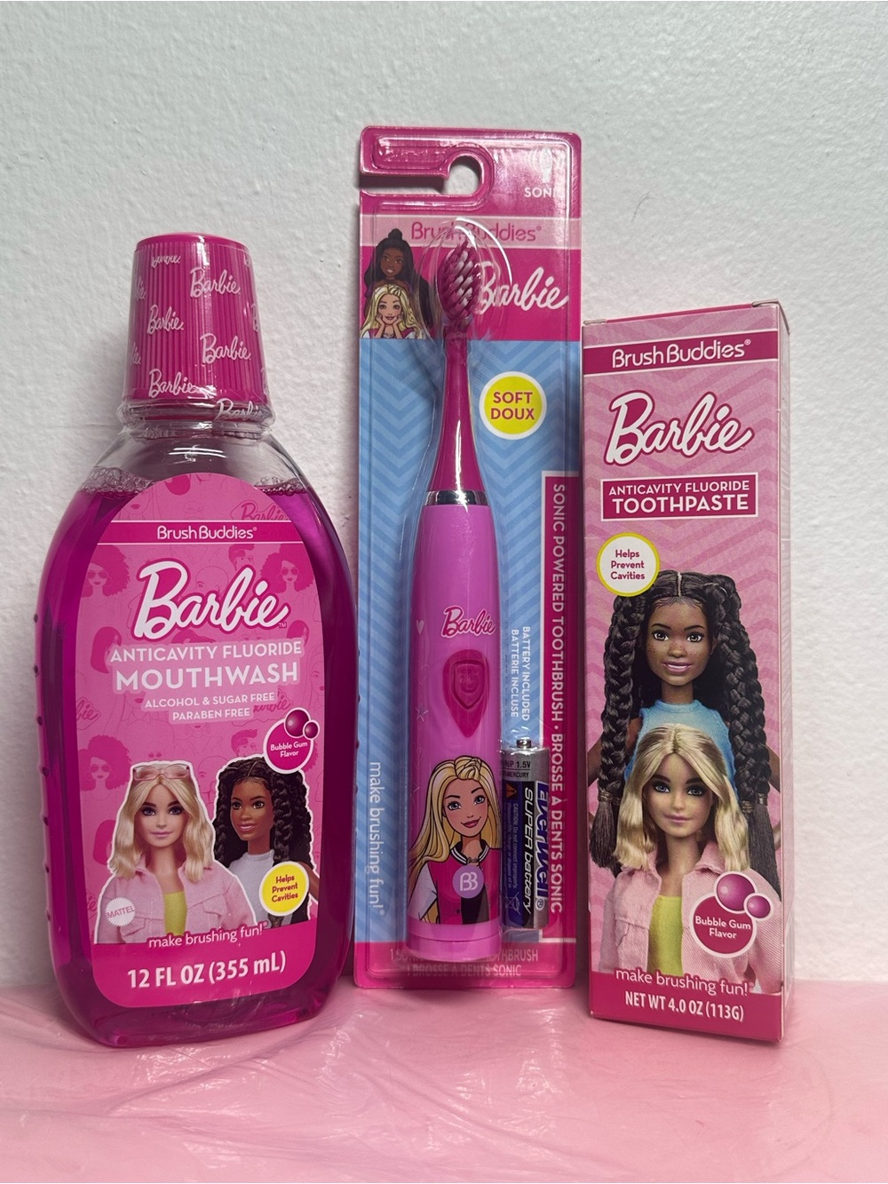 Barbie Brush Buddies Sonic Toothbrush Toothpaste Mouthwash Set NWT